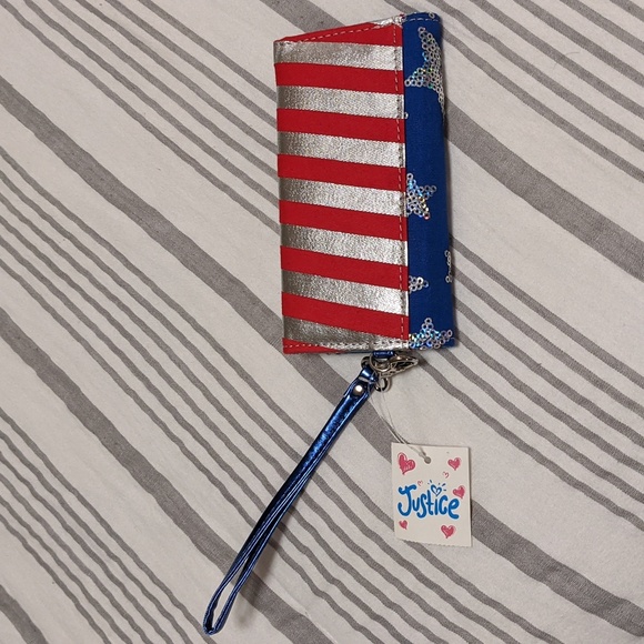 Justice USA tri-fold wallet red silver metallic and blue patriotic NWT - Picture 2 of 7